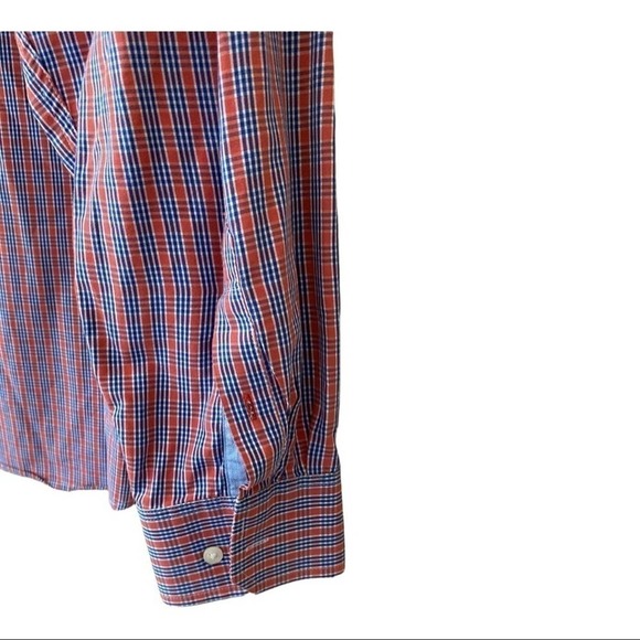 Mens Izod button down shirt. Long sleeves. Navy and red plaid. Large - Picture 7 of 11